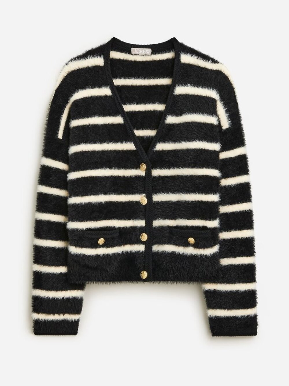 J. Crew Sweater lady jacket in striped brushed yarn • size large • BV395